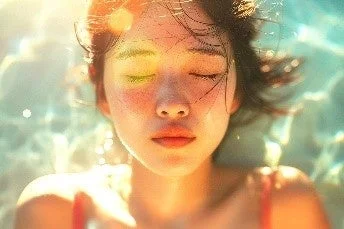 水中に顔を浸した女性